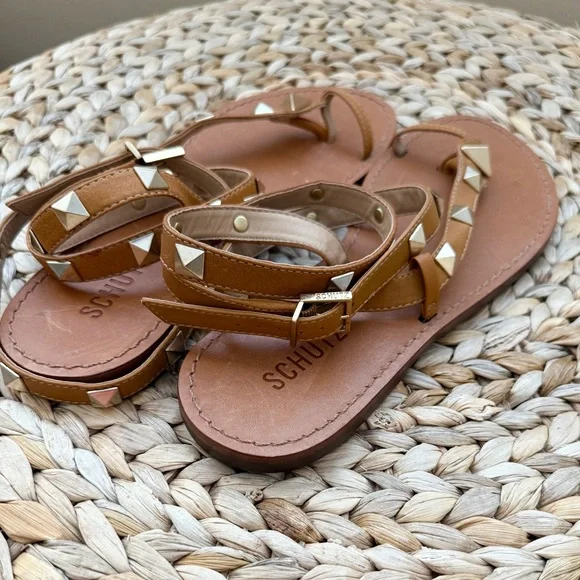 SCHUTZ Courtney studded flat genuine leather sandals - Picture 8 of 9